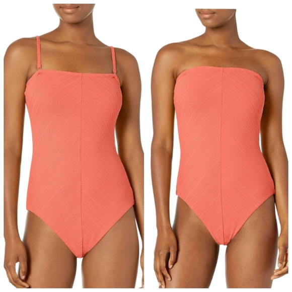 RipCurl Premium Ribbed 1-pc Convertible/Optional Strapless NWT Coral - Picture 1 of 7